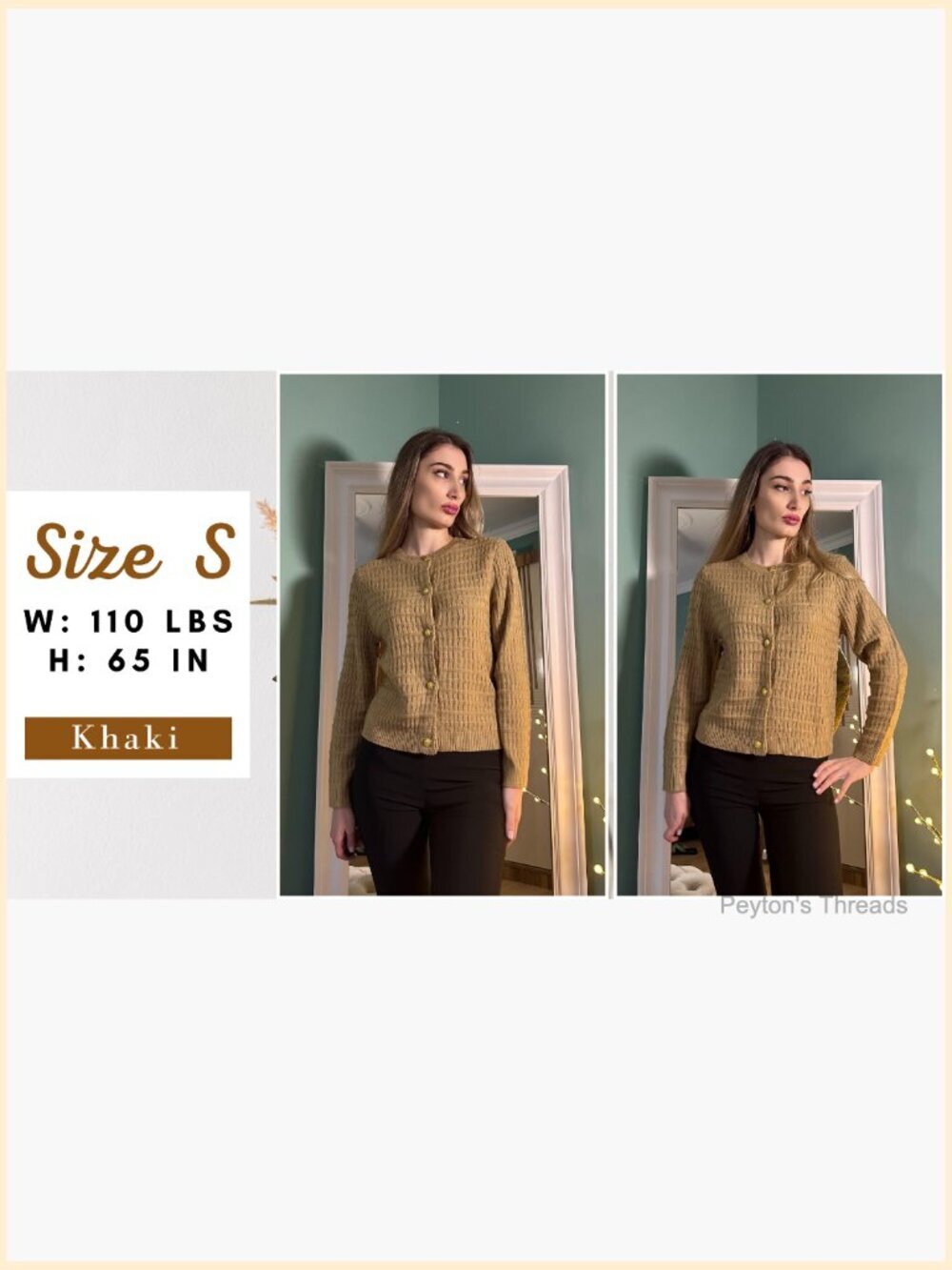 100% Acrylic Chunky Knit Cardigan Sweater Open Front Cropped - Picture 7 of 7